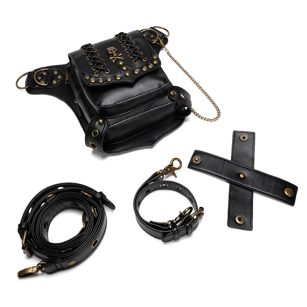 Dajingkj Sac à bandoulière Steampunk avec crâne, sac à jambe de moto, sac de voyage gothique, sac à hanche pour femme et homme, Taille unique, Mode