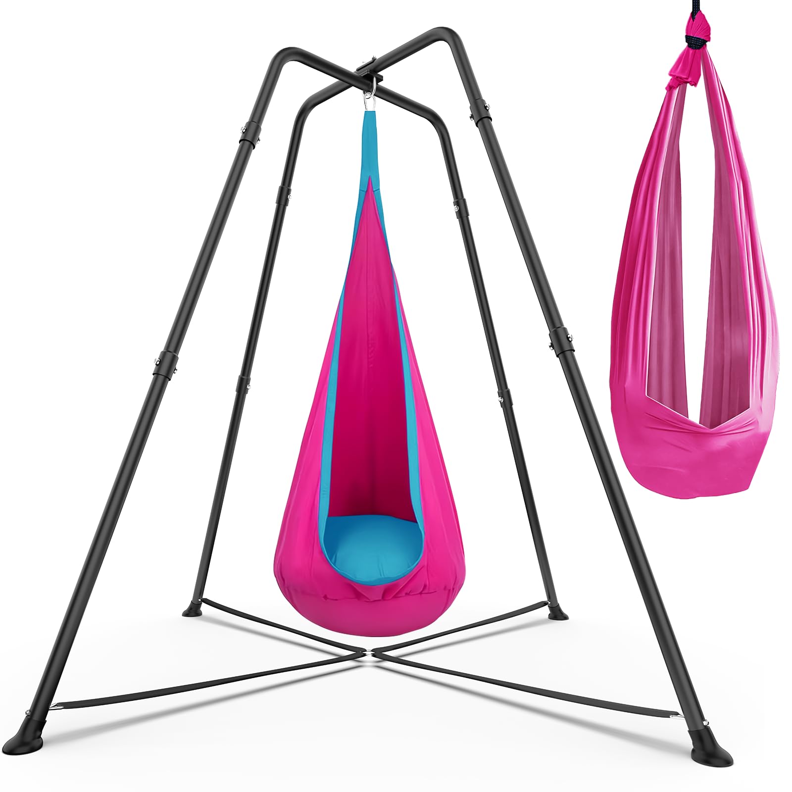 Photo 1 of ***MISSING PARTS***Swing Stand Frame with Sensory Pod Swings and Chair, Sensory Swing Set, X-Shaped Swing Frame, Heavy-Duty Metal Hammock Chair Stand for for Adults Indoor and Outdoor 330LBS(Pink)