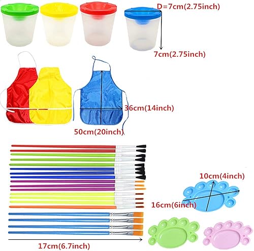 Miniatura 3 de Juego de pintura para niños pequeños, kit de herramientas de pintura de 57 piezas con bata de arte, kits de esponja de pinceles de pintura para