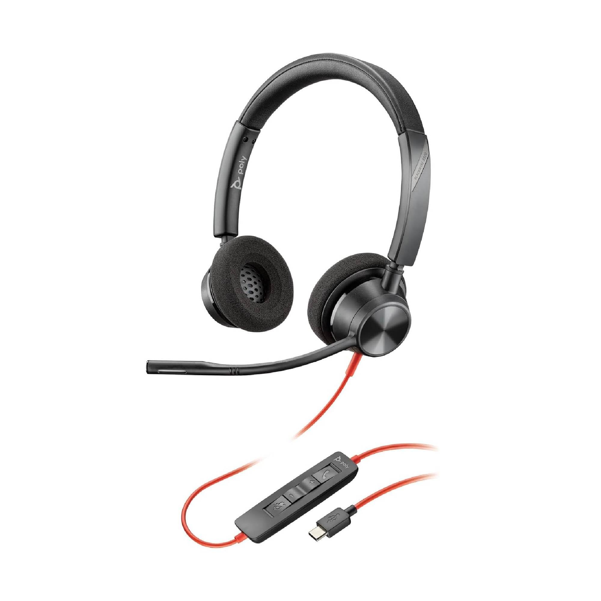 Micro-casque filaire Poly Blackwire 3320 – Perche de microphone flexible – Stéréo hi-fi – Connexion à un PC/Mac via USB-C ou USB-A – Fonctionne avec Teams/Zoom