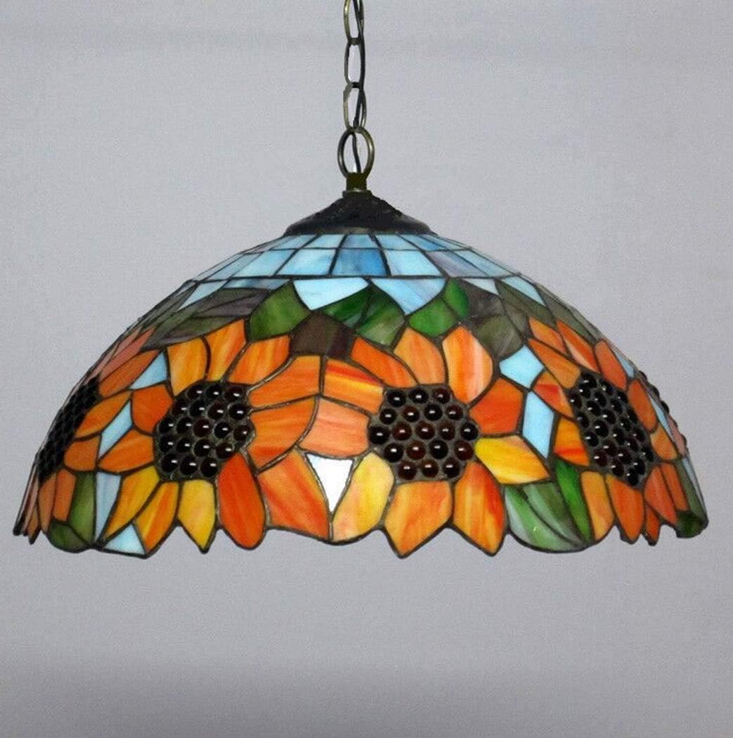 16" Tiffany Style Sunflower Stained Glass Art Pendant Light for Dining Room Pastoral Hanging Pendant Lamps for Kitchen Island Restaurant Hallway Lighting,110V-240V,E27
