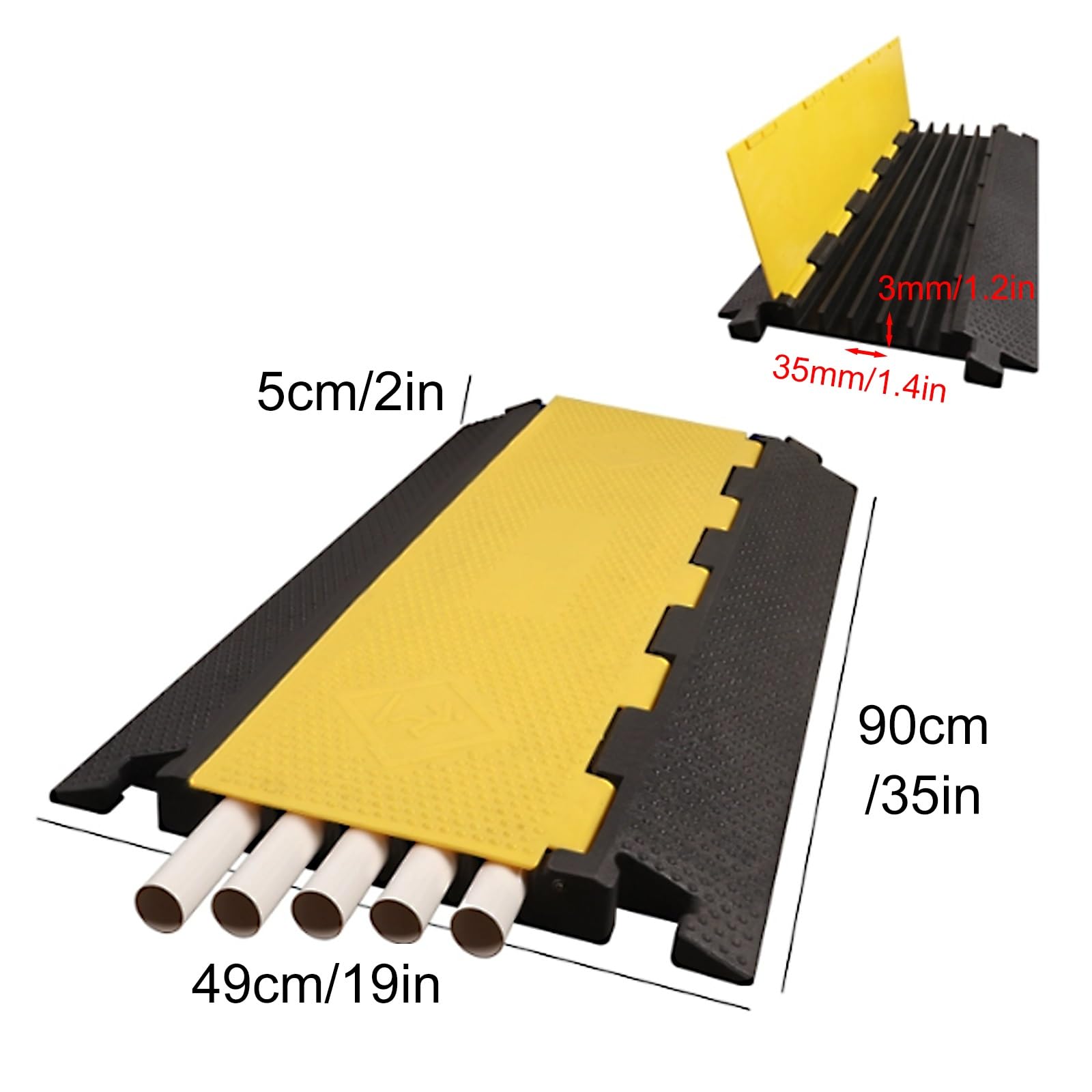 Protector Cable de 90 Cm, Paquete de 5 Pasacables Suelo, Badenes de Goma de PVC, Capacidad de 500 Kg con Tapa Abatible para Ocultar Cables, Mangueras y Tuberías