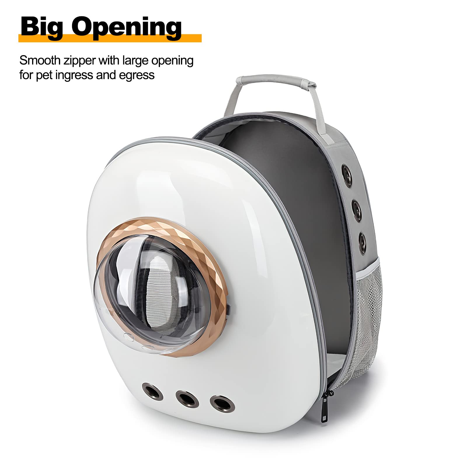 Galatée Mochila para Gatos, Mochila para Mascotas Cápsula Espacial, Mochila Transparente Impermeable para Mascotas, Mochila para Transportar Cachorros a La Moda(Accesorios Grises, Blanco + Negro)
