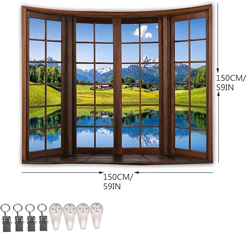 Miniatura 4 de WANLIAN Tapiz de bosque, tapiz de pared, tapiz de montaña, para el hogar, oficina, dormitorio, decoración interior y exterior, tamaño grande, 59