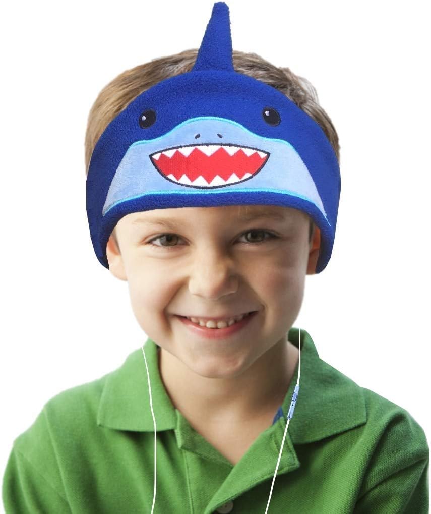 Charlxee Kids Headphones Children Girls Boys Teens Volume Limiting Foldable and Durable Headphone Headband for School, Home and Travel -Blue Shark