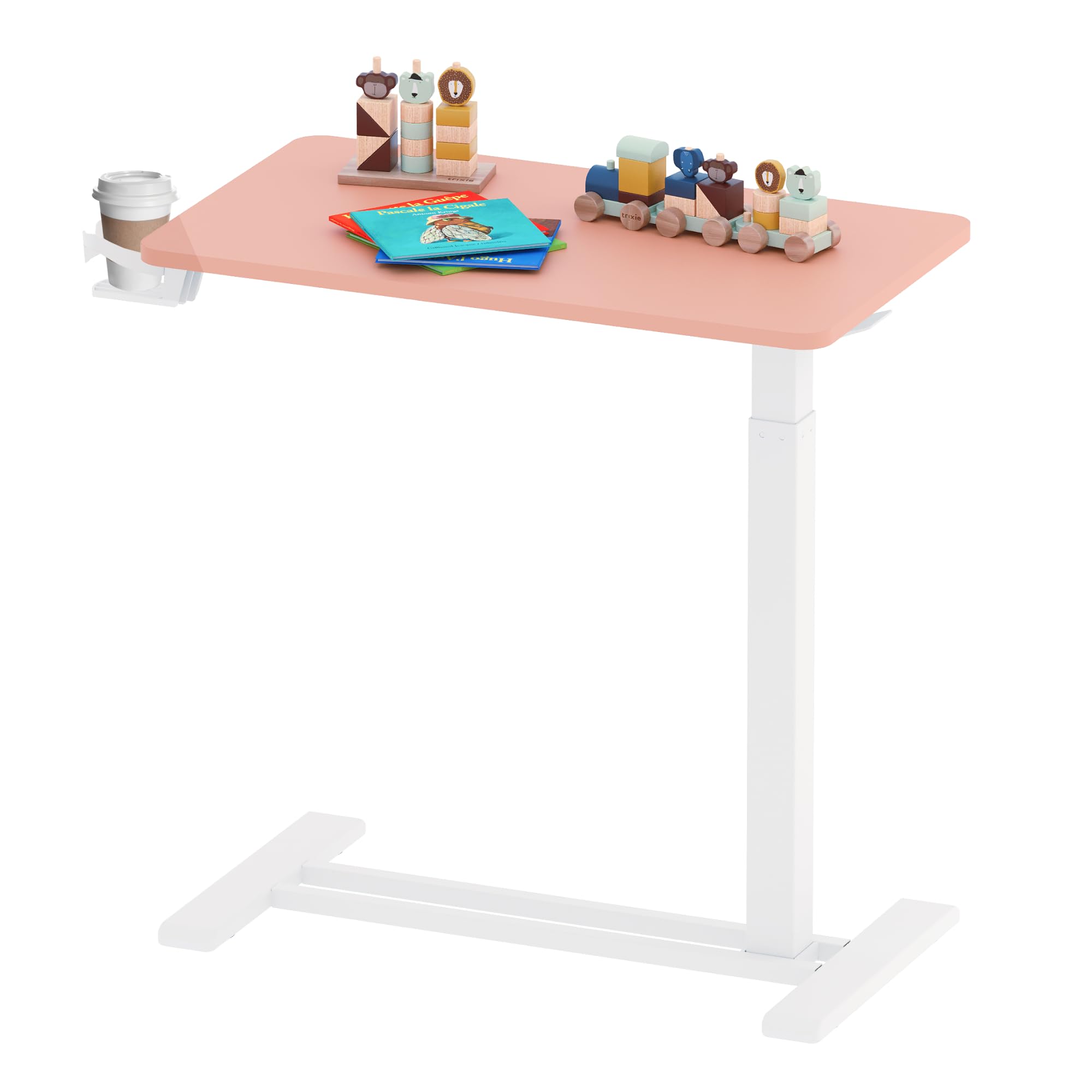 SANODESK Medical Adjustable Overbed Bedside Table with Hidden Casters, Pneumatic Mobile Laptop Computer Standing Desk Cart with Tray, Hospital and