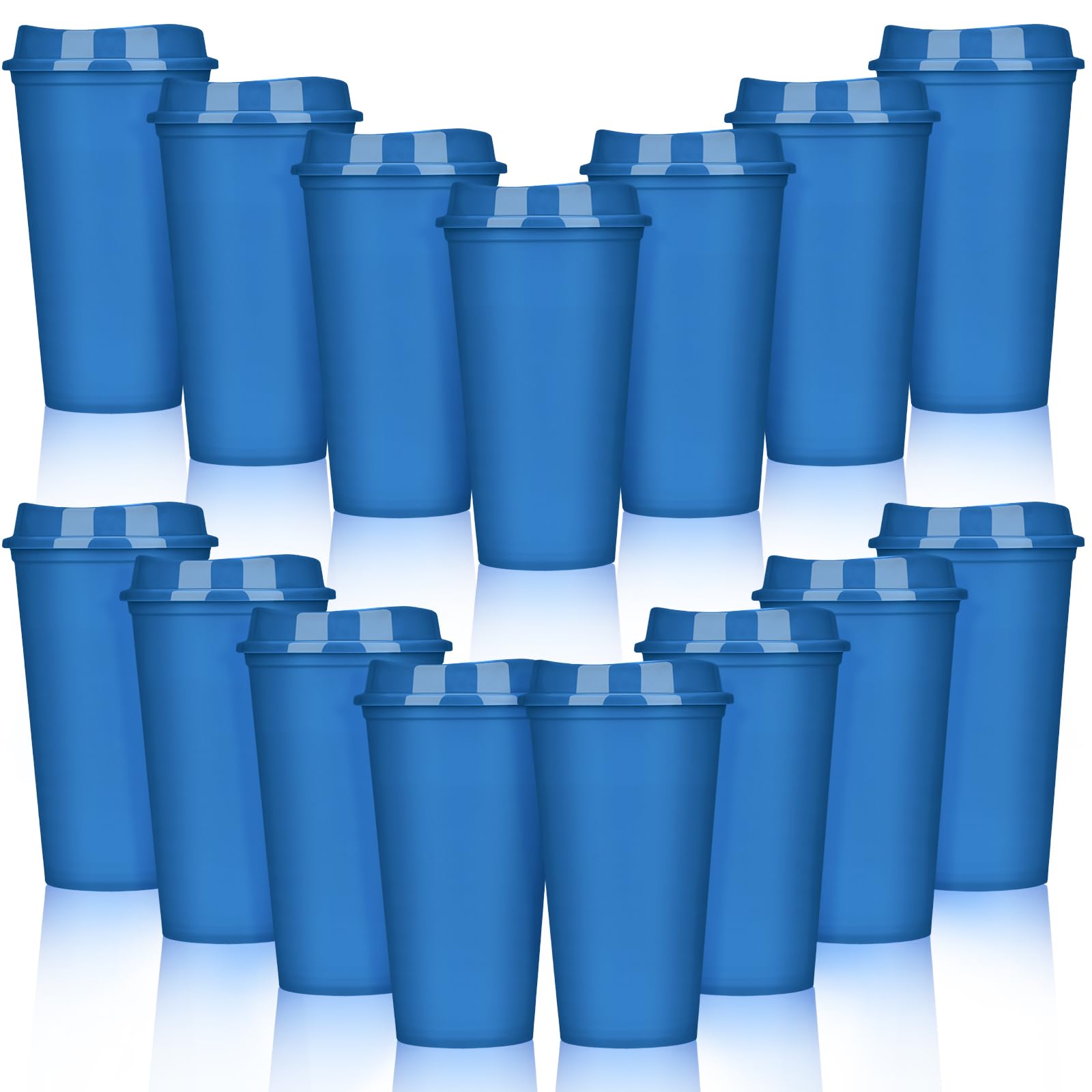 Domensi 15 Pack Reusable Coffee Cups with Lids 16 oz Disposable Travel Cups Bulk Plastic to Go Coffee Tumblers for DIY Hot Cold Drink Party Favors