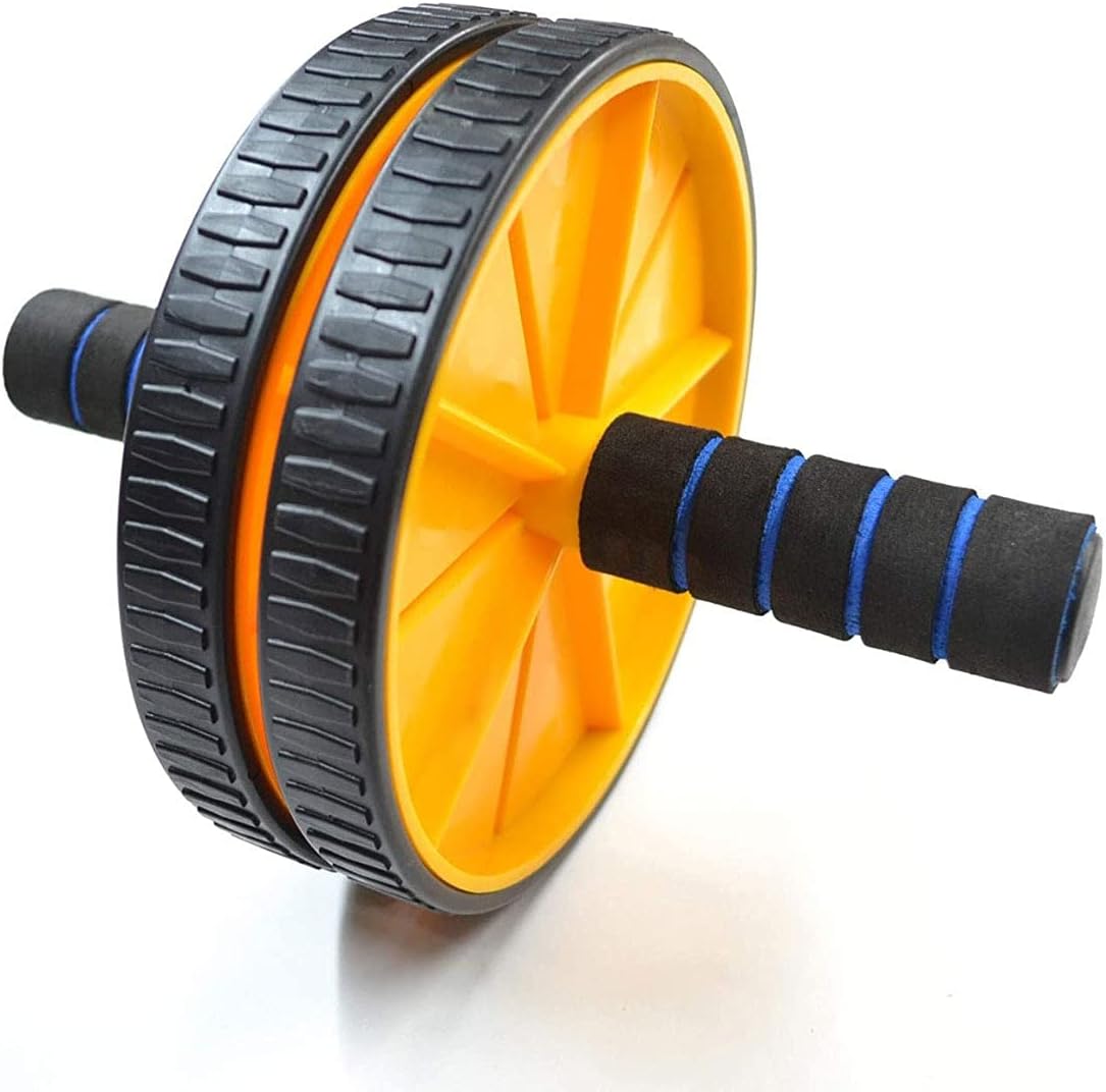 Nexqua Ab Wheel Roller gym equipment with Knee pad and Bag for Men and Women, Easy to Carry and Easy-to-use for core workout | fitness & Exercise | ab roller | Yellow Black.