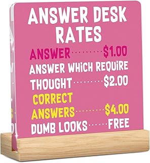 Funny Office Decor Sign Answer Desk Rates Sign for Coworker Teammate Employee Boss Office Desk Cubicle Decor for Birthday Christmas 4.0 x 4.0 Inches Pink