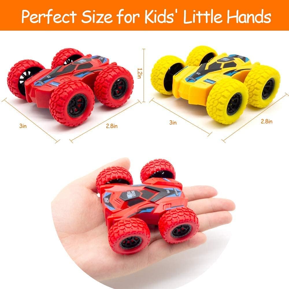 DqsWko Double-Sided Pull Back carsr. Friction Cars for Kids ，Vibration inertial car. Toy Pull Back car. Big tire Four-Wheel Drive Toy car for Boys and Girls（4pcs）