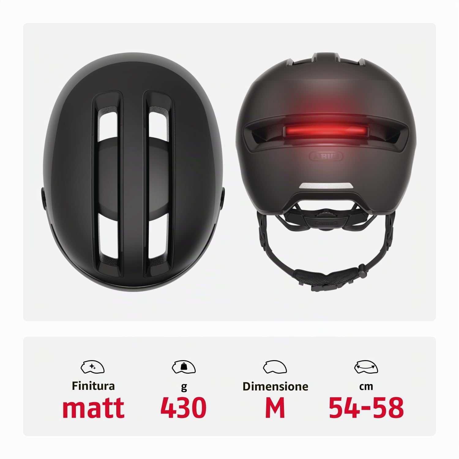 ABUS Casco da città HUD-Y ACE - elegante casco da bicicletta con visiera e luce posteriore LED magnetica ricaricabile - per uomo e donna