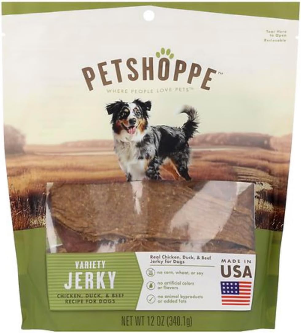Variety Jerky Dog Treats, Chicken Duck & Beef Recipe, 12 oz, Made in USA (Pack of 2)
