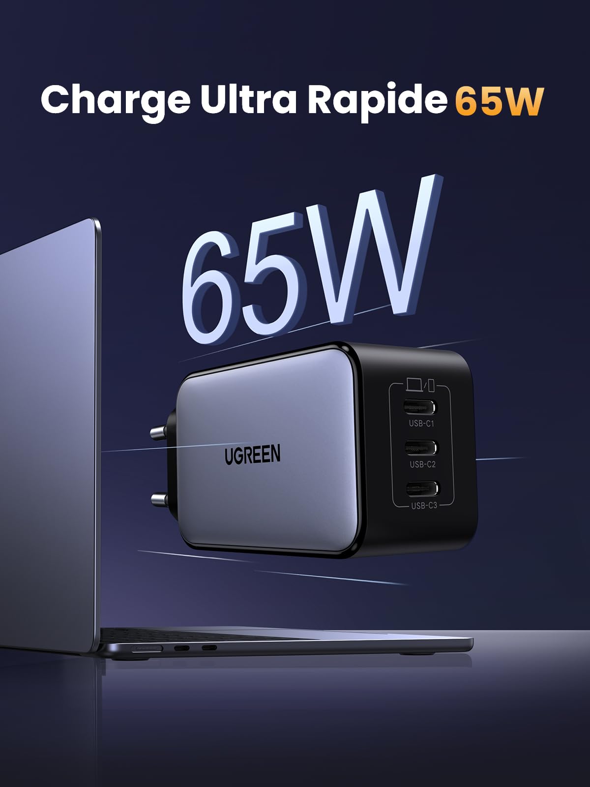 UGREEN Nexode 65W Prise Chargeur Triple USB C Charge Rapide Tech GaNInfinity Compatible avec iPhone 17 Pro Max Air 16 15 14 13 12 Galaxy PPS 45W S26 S25 S24 A15 iPad MacBook Neo Air Pro Pixel 10 9 8