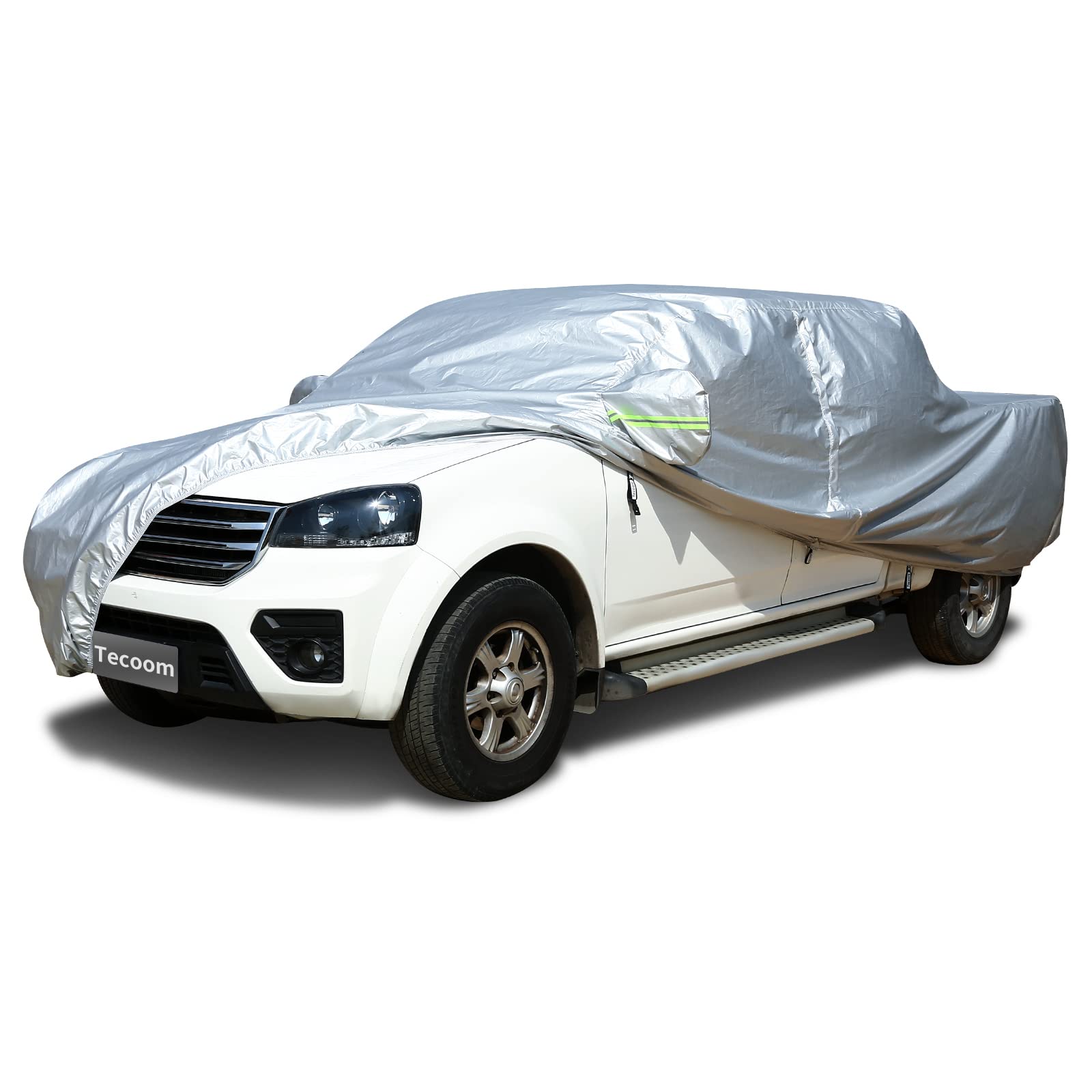 Photo 1 of Tecoom Truck Cover Waterproof All Weather, Breathable Light Shell Outdoor Pickup Cover with Zipper Door/Lock Sun UV Dust Protection Car Covers for Automobiles Universal Fit Tundra (Length Up to 212") Silver TM: Fit Full Size Truck Length Up to 212"