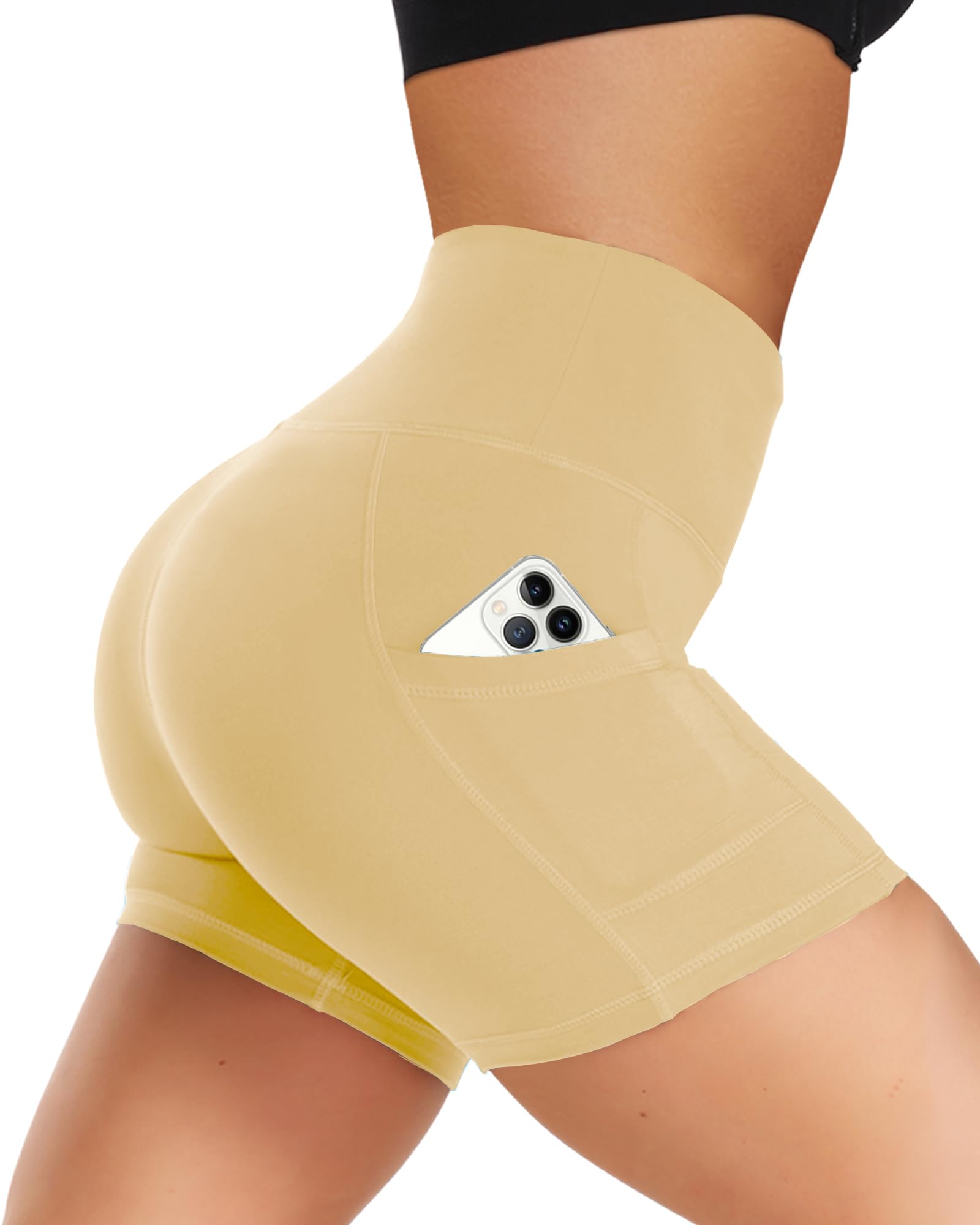 Gayhay Radlerhose Damen mit Taschen Kurze Sporthose Hose Hohe Taille | Leggings Blickdicht Yoga Shorts Sporthose ,Hotpants kurz für kleid Sommer Outfit Laufshorts für Gym