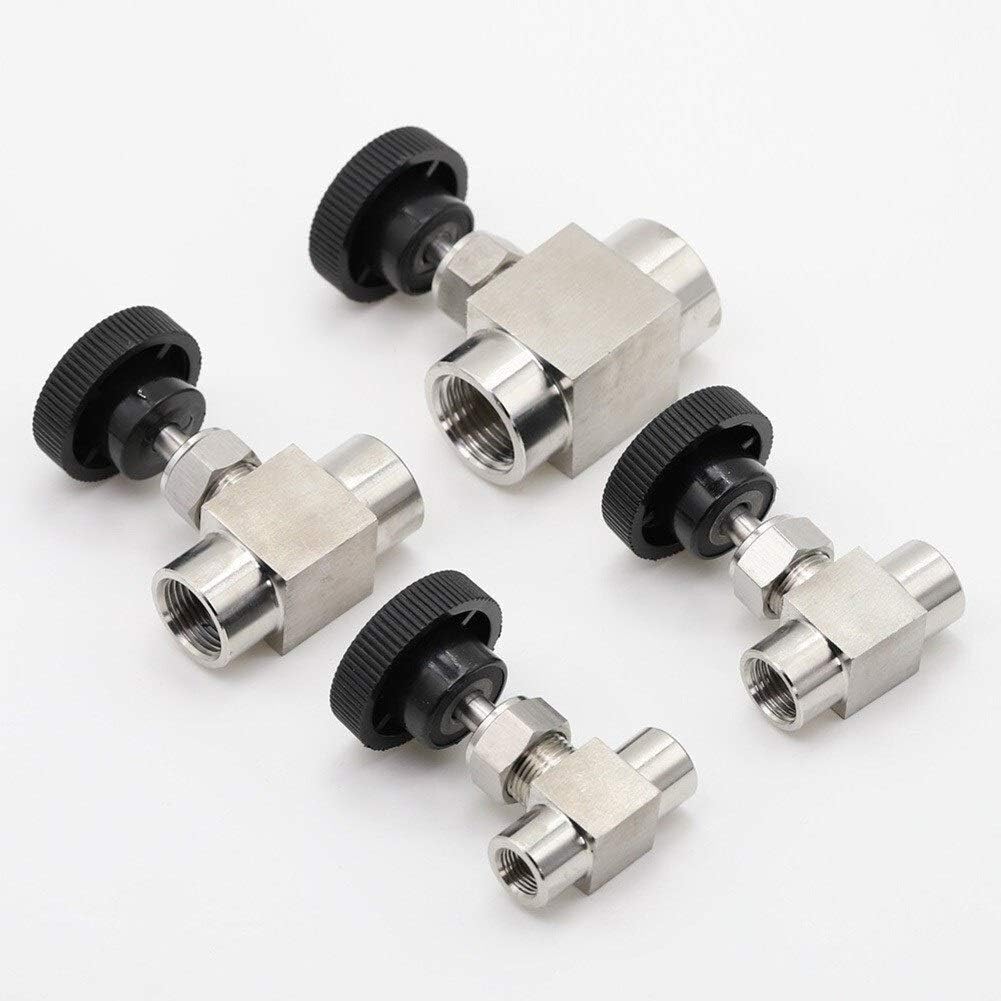 Stainless Steel Needle Valve, 1/8" 1/4" 3/8" 1/2" Equal Female Thread Flow Control Shut Off Needle Valve Pipe Fittings (1/4)