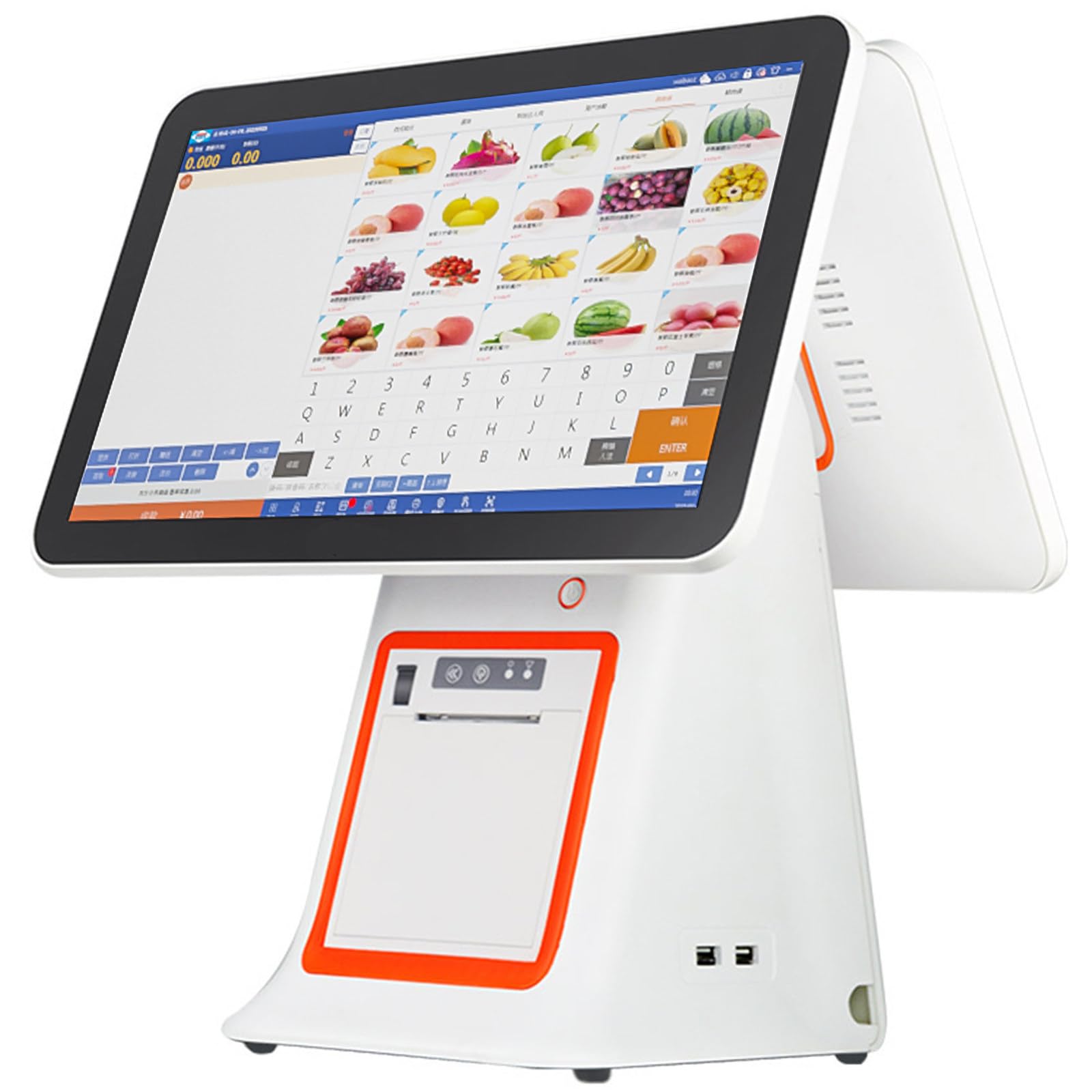Caja registradora táctil de doble pantalla, sistema TPV táctil de 15,6 pulgadas para pequeñas empresas, módulo WiFi para caja registradora todo en uno(White)