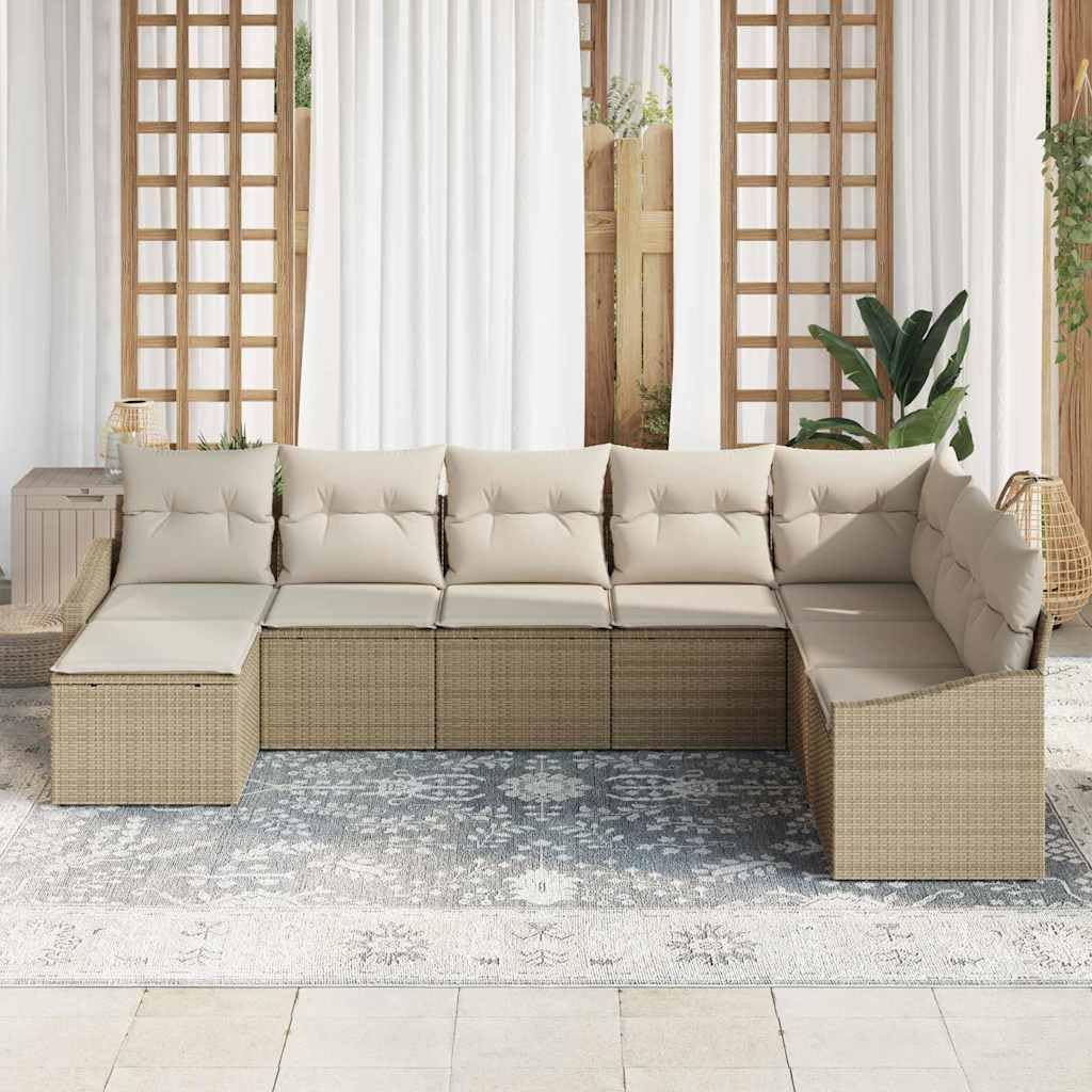 Sofa outdoorowa z poduszkami, 8-częściowy, beżowa i kremowa, polirattanowa, modułowa sofa ogrodowa, zestaw do ogrodu i na taras