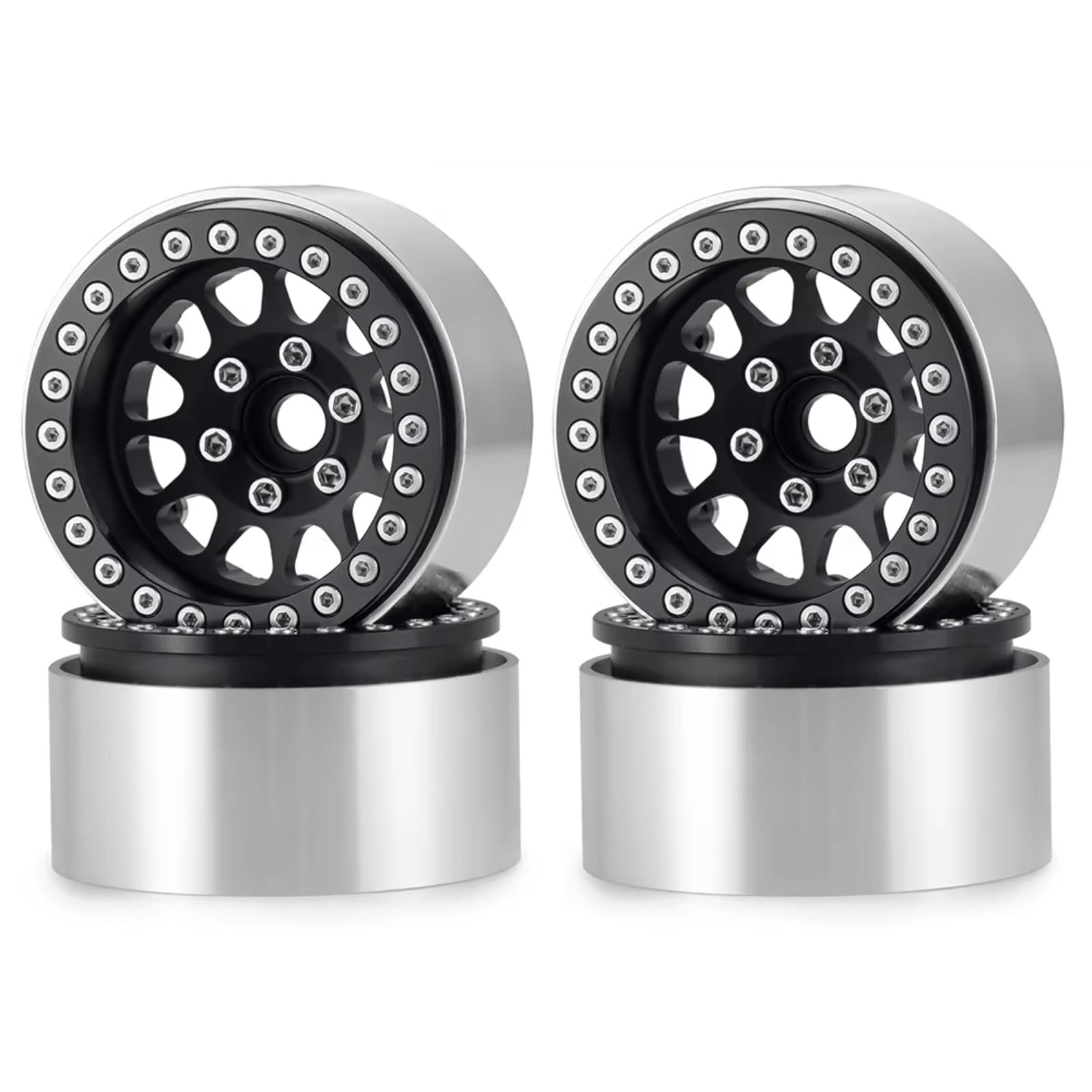 Rc Drift Cars Wheels For Axial For SCX10 90046 For TRX-4 1/10 1.9inch Aluminum Alloy Beadlock Wheel Rims Deep Dish Negative Offset 10mm RC Car Parts(Black)