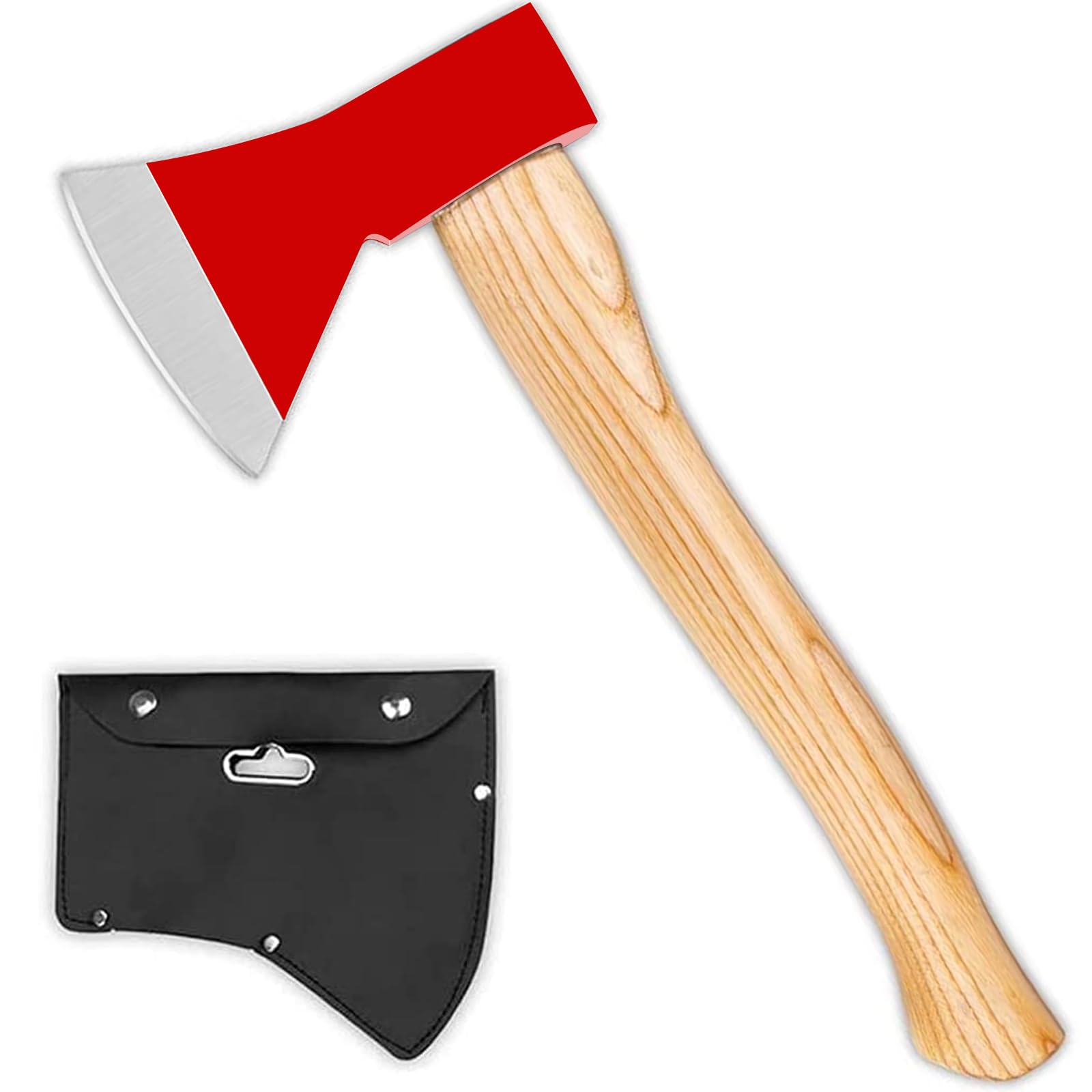 15” Chopping Axe with Sheath, Small Camping Hatchet Hand Axe for Wood Splitting, Outdoor Bushcraft Axe Tools for Hiking Gardening with Anti-Slip Handle