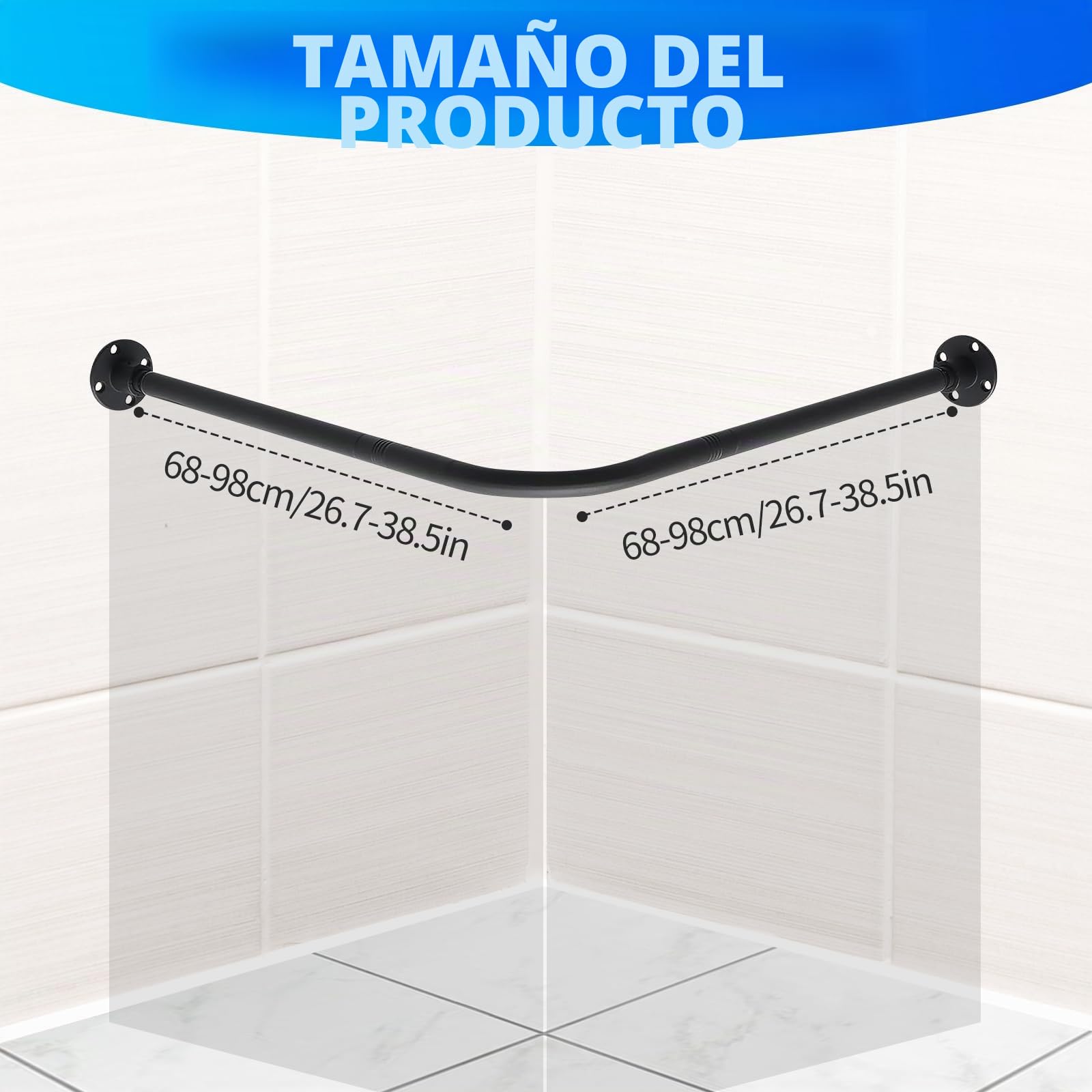 Barra Cortina Ducha Esquinera en Forma de L de 68-98 cm x 68-98 cm,Acero Inoxidable sin Flacidez,Barra de Cortina Curvada Ajustable de 90 Grados Para Baño,Para Baño Tienda De Ropa,Espacio Privado