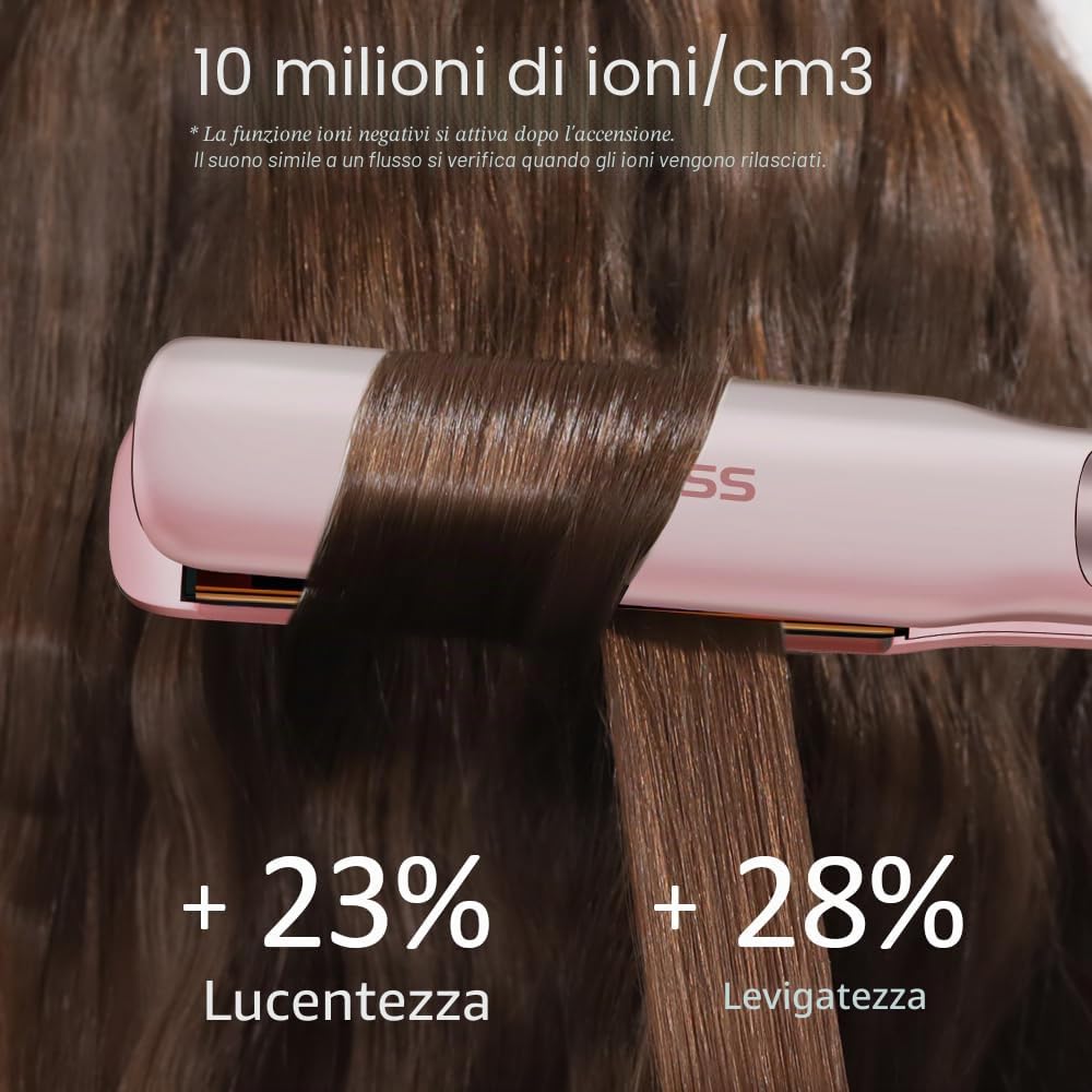Faszin Piastra per capelli in titanio liscio, riscaldamento rapido in 20 secondi, piastra lisciante agli ioni, display LCD, tensione universale, piastra per capelli 2 in 1 (rosa)