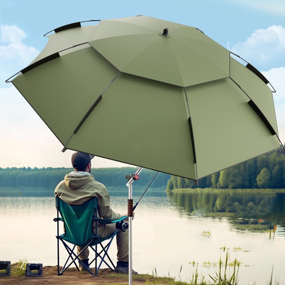 Ombrellone da spiaggia antivento per patio con ancoraggio per sabbia e borsa per il trasporto, portatile per esterni, ideale per pesca, campeggio e viaggi, beige, 2,6 m (8,5 piedi).
