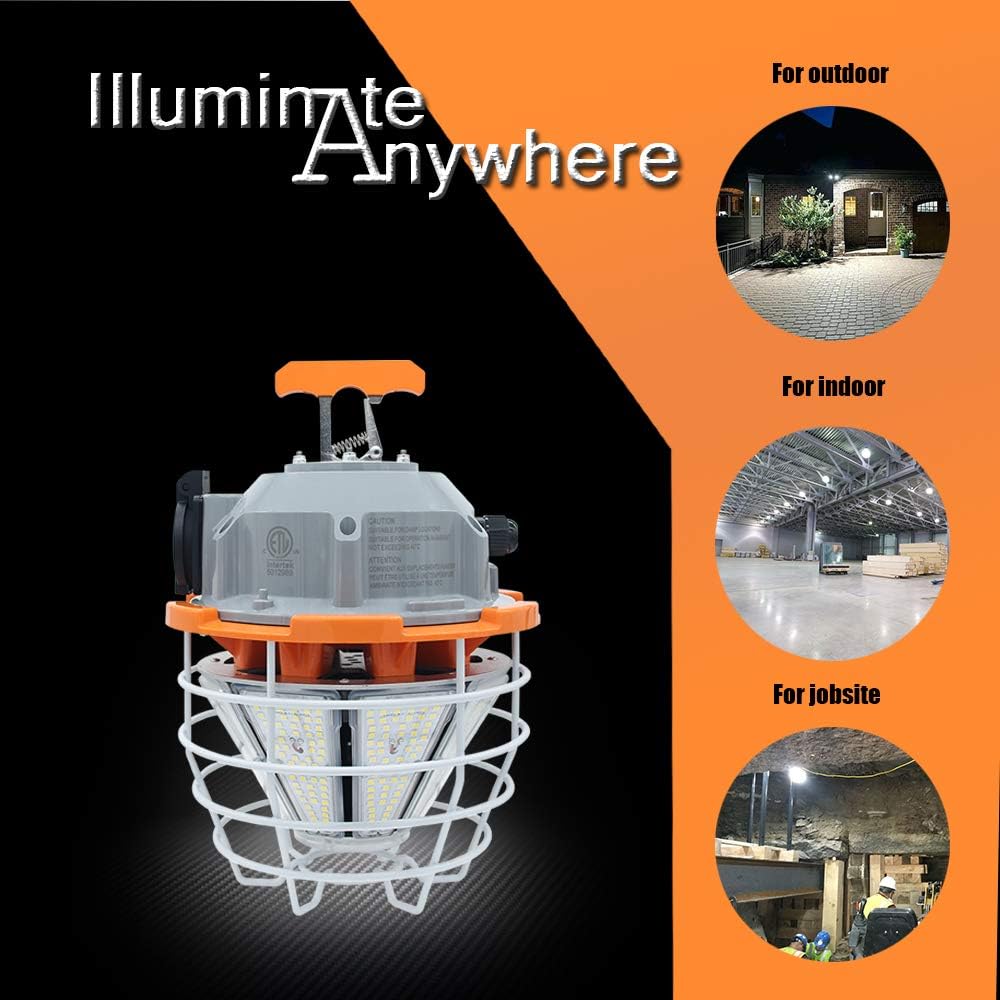NS 150 Watts LED Temporary Work Light Fixture Daylight White 5000K 25000lm Portable Hanging Lamp Waterproof Jobsite Lighting Stainless Steel Protective Cover for Outdoor Construction High Bay Lights - Image 7