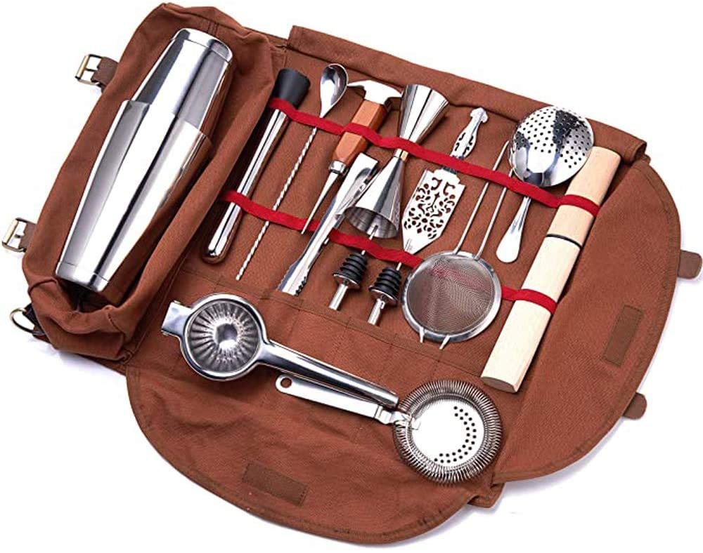 Bartender Kit Bag Kit De Herramientas De Barra Profesional, Totalmente Equipado, Fácil De Transportar Y Almacenar, Delicioso Cóctel Resistente Y Duradero, Adecuado Para Bares Familiares, Fiestas, Etc.