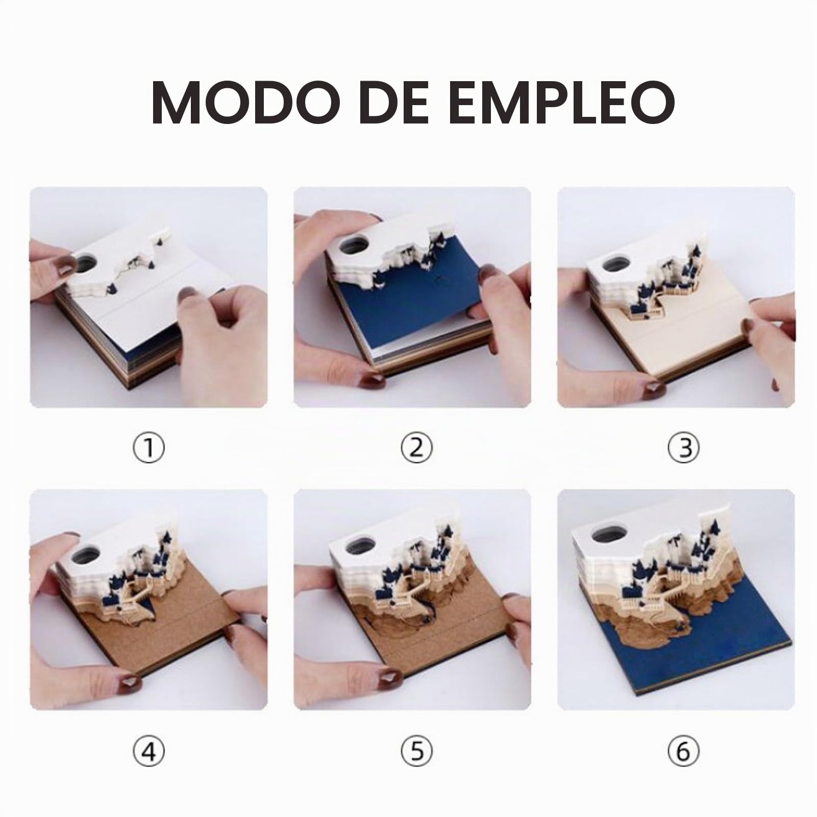 Fockety Bloc de Notas 3D con luz y Soporte para bolígrafo, Castillo 3D Post Notas Adhesivas Bloc de Notas, Pegatinas Papeles Tarjeta Artesanía Castillo Oficina Decoración del hogar