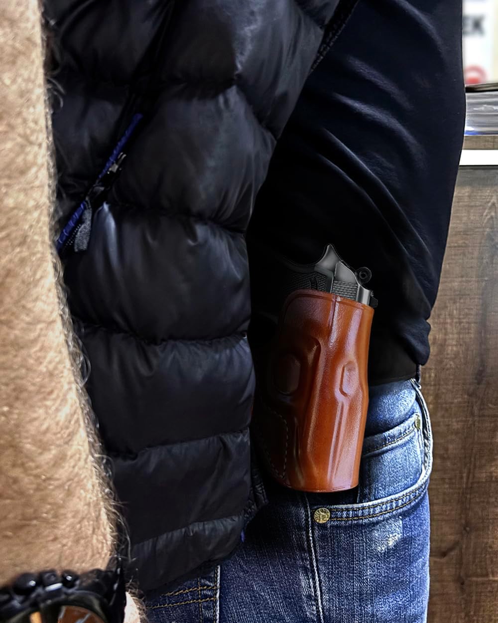 Masc Premium Leather OWB Paddle Holster Open Top Fits Walther PPK/S .22LR/ 380 Caliber 3.3" Barrel, Right Hand Draw, Brown #1170#