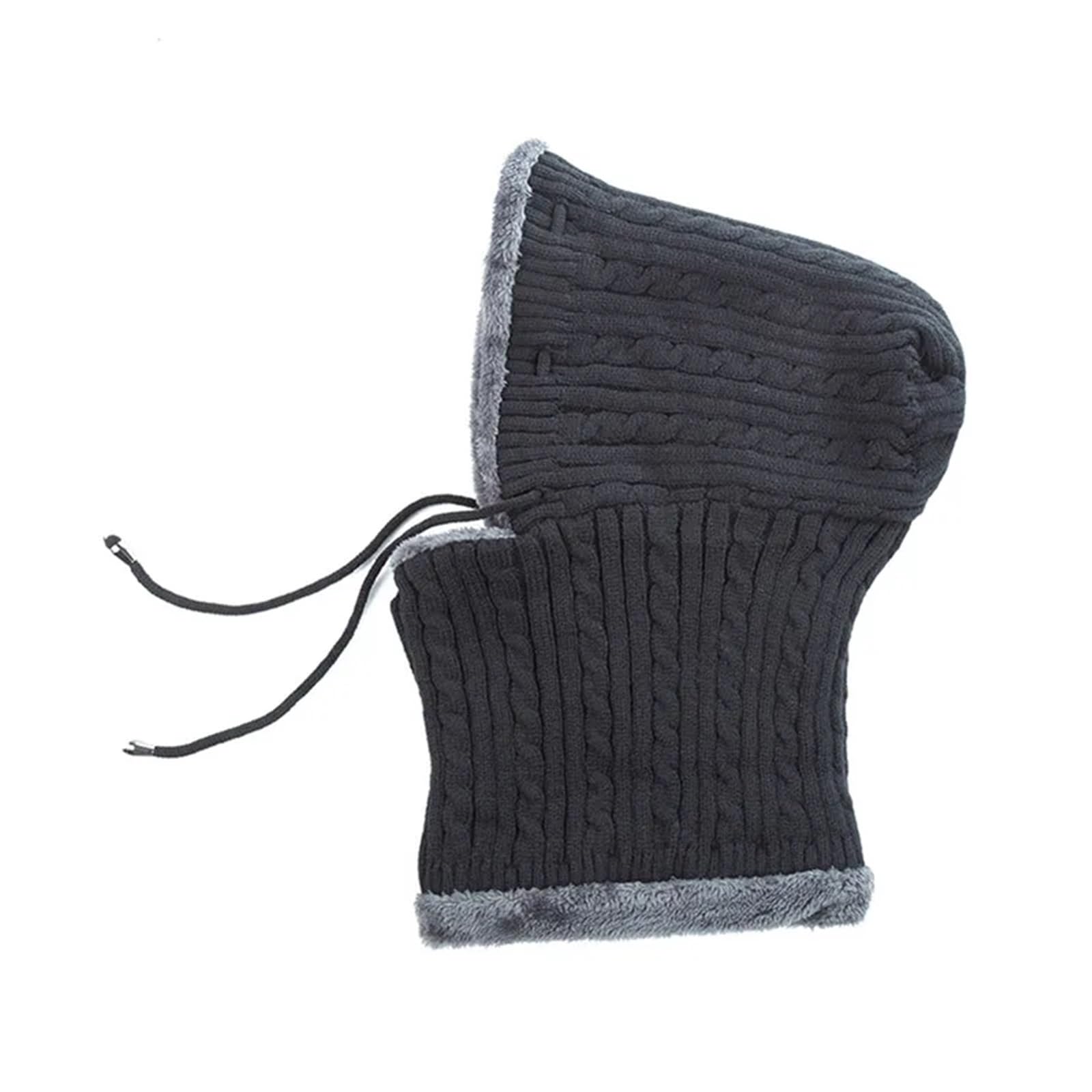 Unisex Winter Knitted Hat with Neck Protection, Warm Beanie Cap for Men & Women, Outdoor Hat(Black)