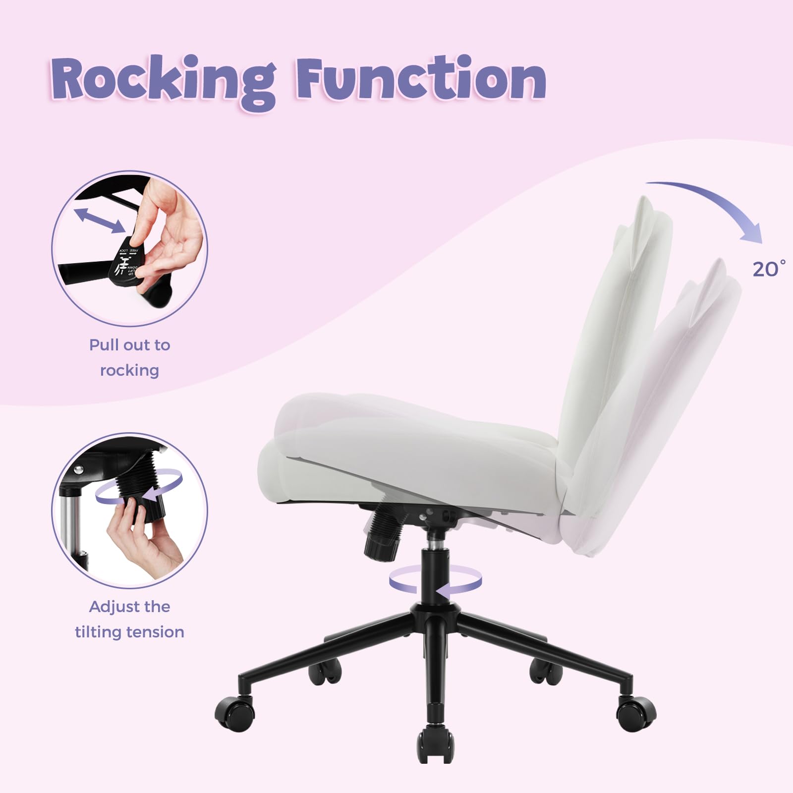 IWMH Armless Office Desk Chair with Wheels,Ergonomic Criss Cross Legged Computer Chair with Fabric Padded, Height Adjustable Wide Seat Vanity Chairs,Mid Back Task Chair for Home, Bedroom ()