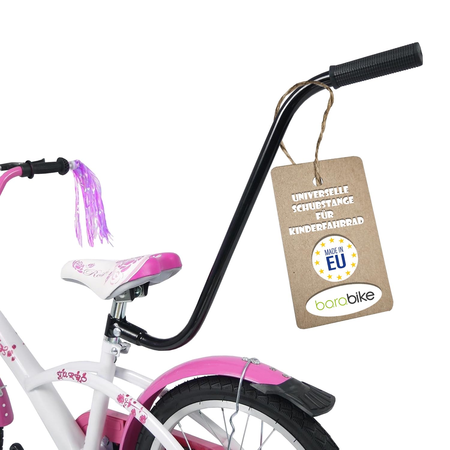 barabike UNIVERSELLE Schubstange für Kinderfahrrad Lernhilfe Schiebestange Haltestange (schwarz)