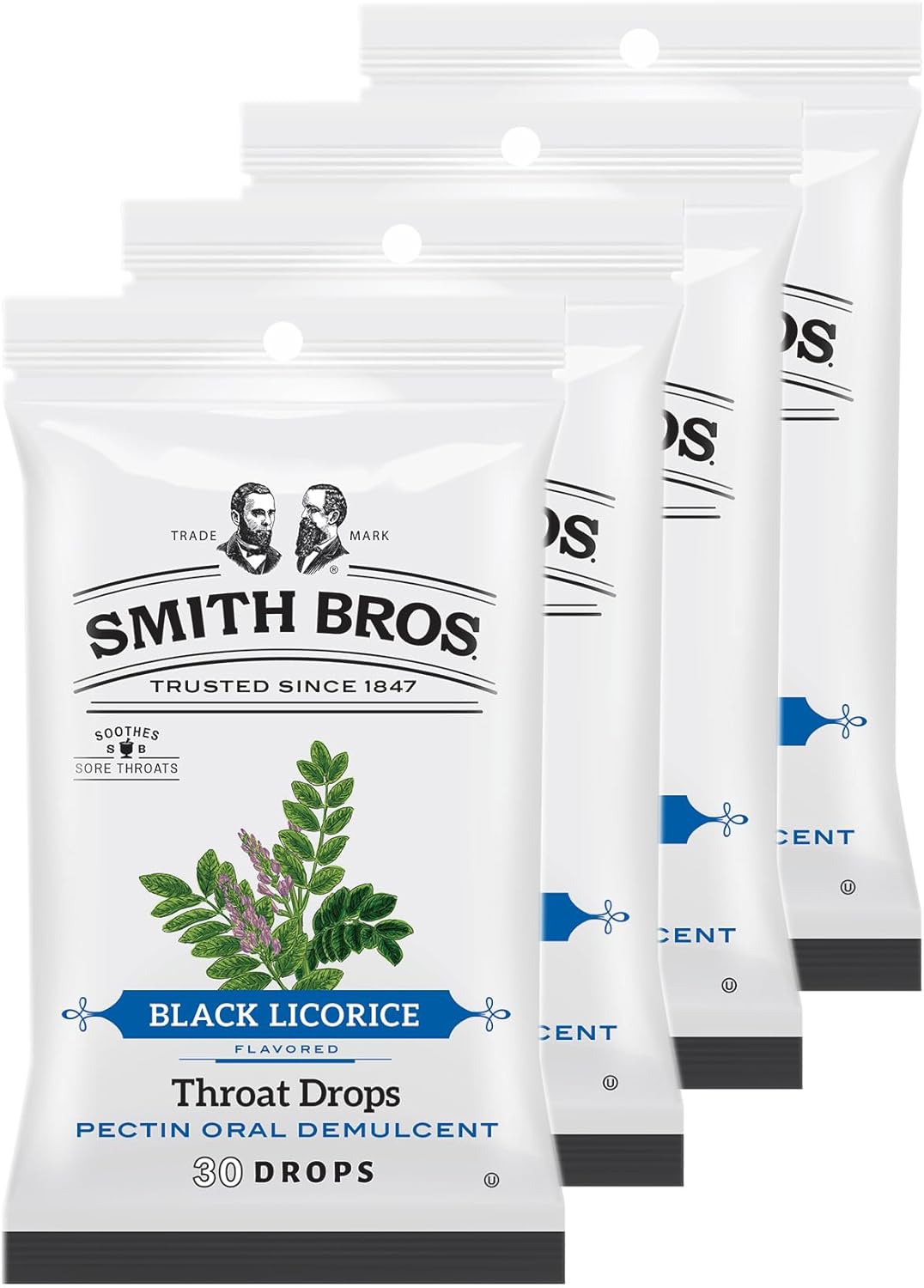 Sore Throat Lozenges with Pectin by Smith Brothers (Black Licorice, 4 Bags) Vintage