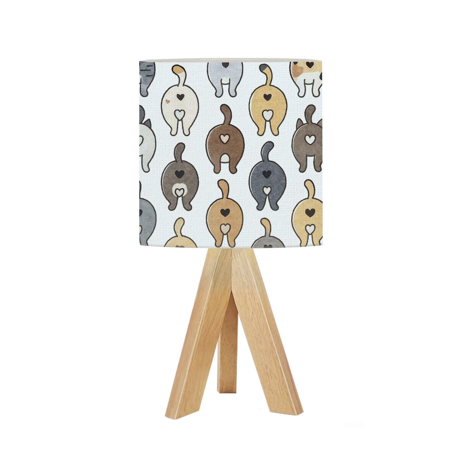 Tripod Table Lamp Cat Breed Kitten cat Doodle Seamless Modern Bedside Dimmable Desk lamp Wooden Base Fabric Lampshade for Bedroom Living Room Kids Room Nursery