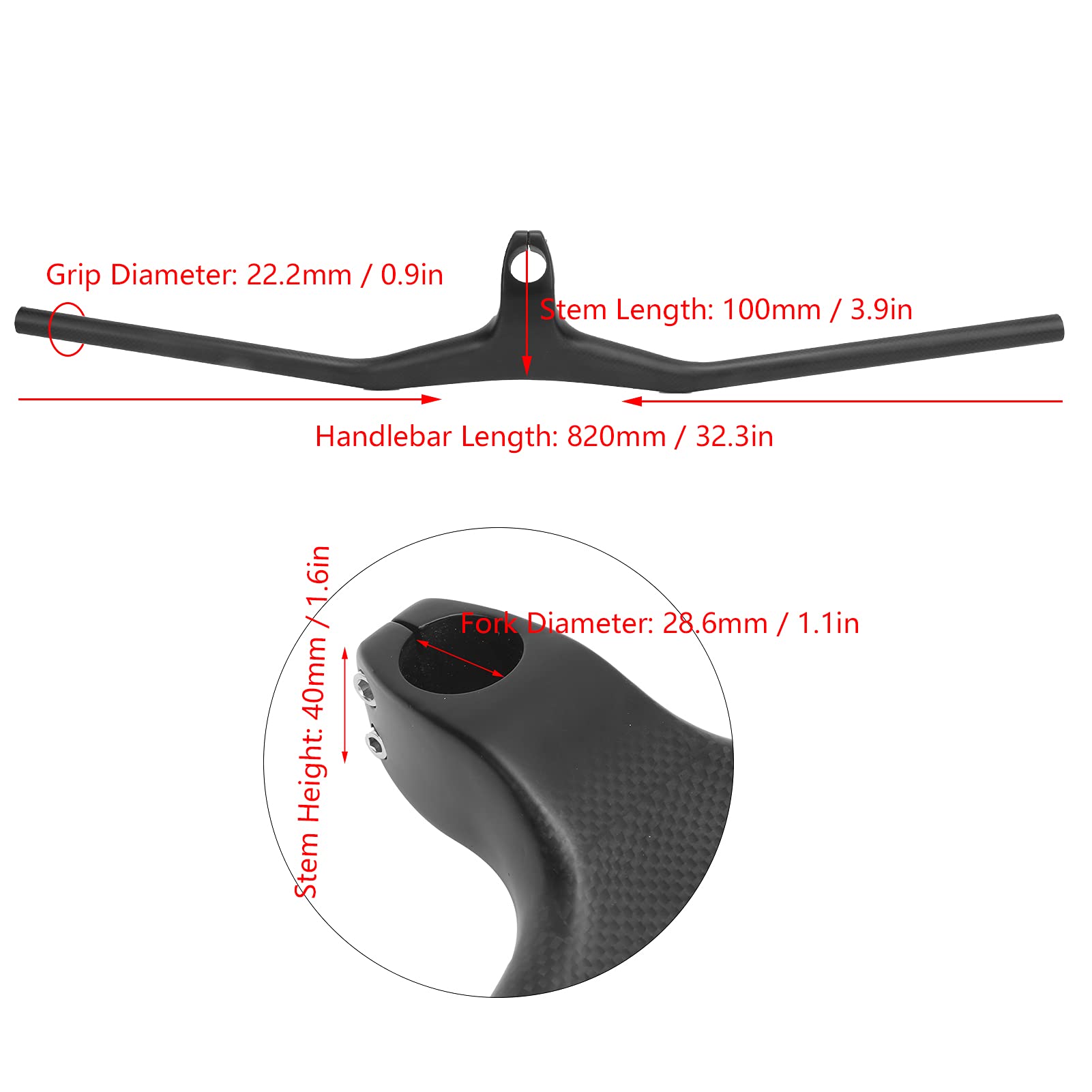 Guidon intégré en fibre de carbone 820 x 100 mm résistant aux chocs pour