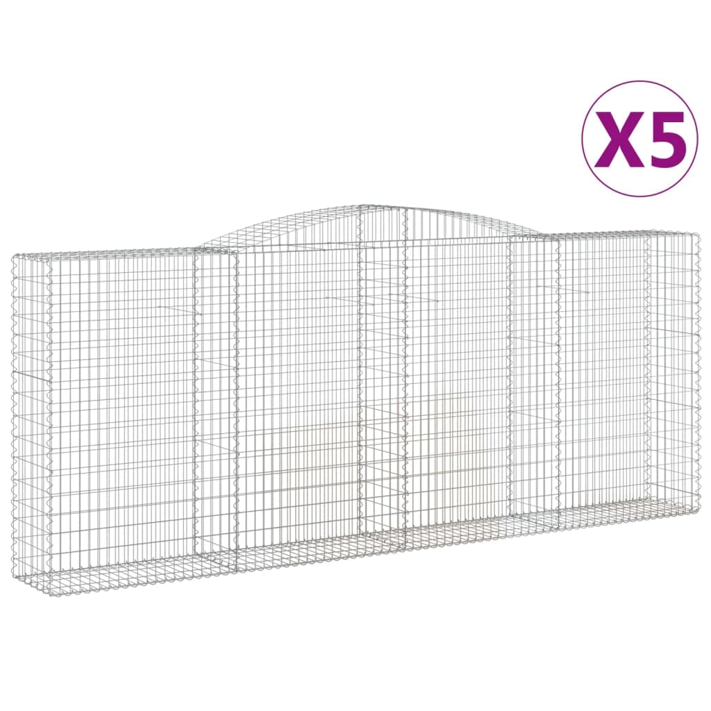 Gabbioni con arco alto, 5 pezzi, 400 x 50 x 160/180 cm, cesti in ferro zincato