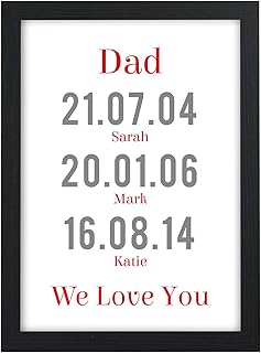 Dad Birthday Gifts - Personalised Presents for Dad Daddy Grandad Grandpa Gramps - PERSONALISED ANY RECIPIENT for Birthdays, Christmas - Black or White Framed A5, A4, A3 Prints or 18mm Wooden Blocks