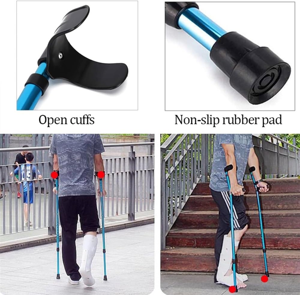 Regulowane podnóżki pod ramiona dla kobiet i mężczyzn, ergonomiczne podpaski pod ramiona dla dorosłych, lekkie laski z aluminium, do wzrostu 140-190 cm (rozmiar: 1 sztuka)