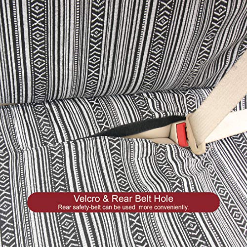 Copap 5pc Black & Gray Colorful Stripe Rear Seat Covers Baja Bucket Gray Saddle Blanket Weave Universal Back Seat Covers with 3 Headrests