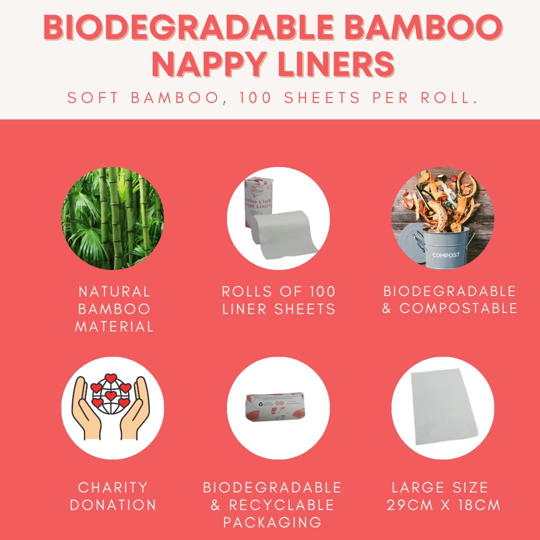 Lot de 300 couches biodégradables en bambou ☆ Grande doublure douce réutilisable compostable pour couches en tissu réutilisables