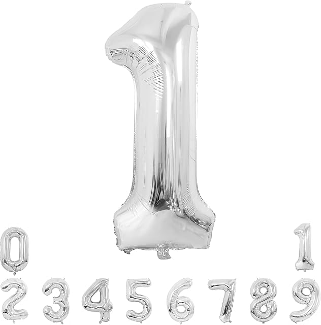 Unisun Number Balloons, 40inch Large Silver Number 1 Foil Mylar Helium Balloons for Birthday Party Celebration Decoration