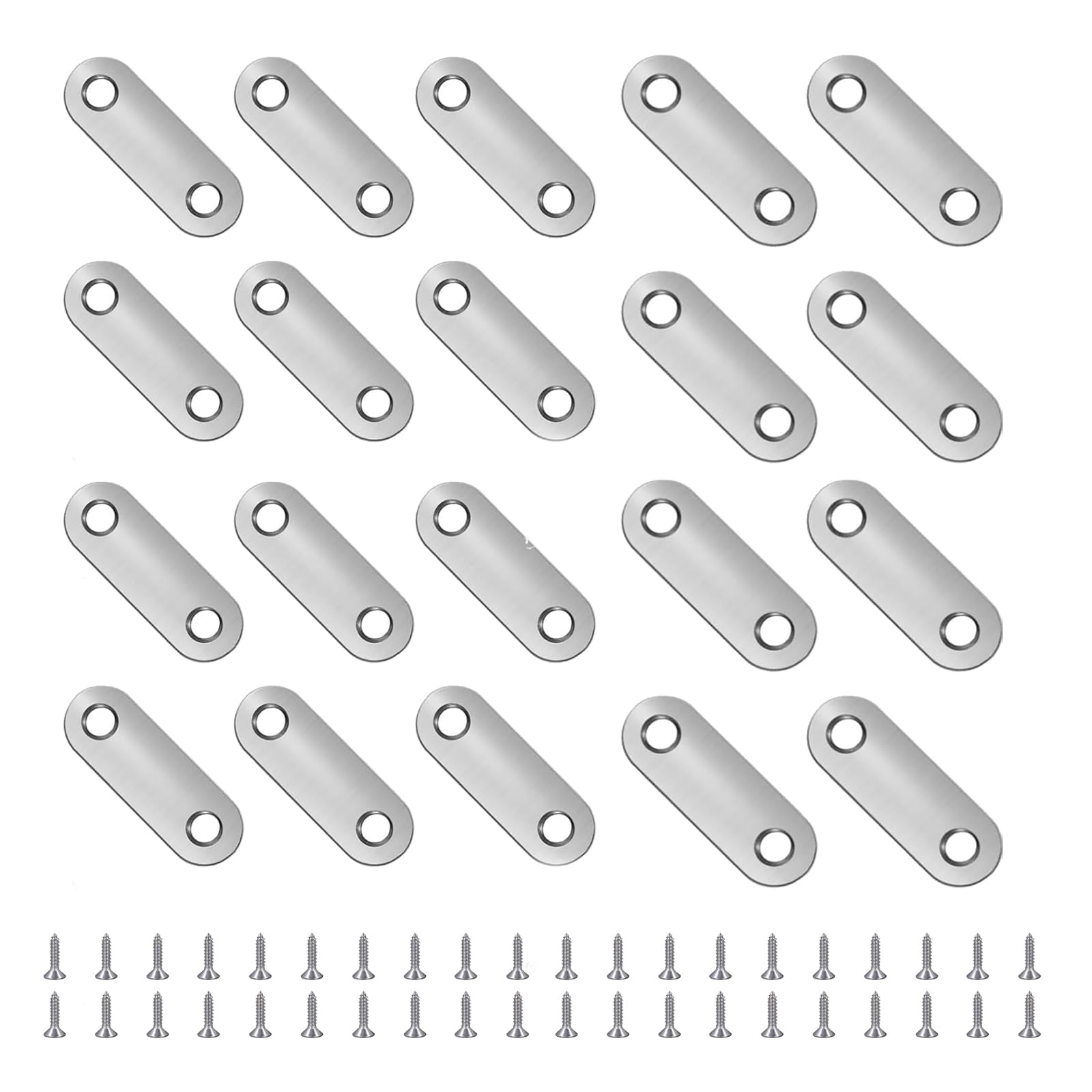 Flat Fixing Brackets, 20 Pcs Flat Straight Brace Brackets, Flat Plate Bracket, Stainless Steel Straight Bracket, Connecting Plates, Flat Support Corner Repair Connector, with 40 Screws