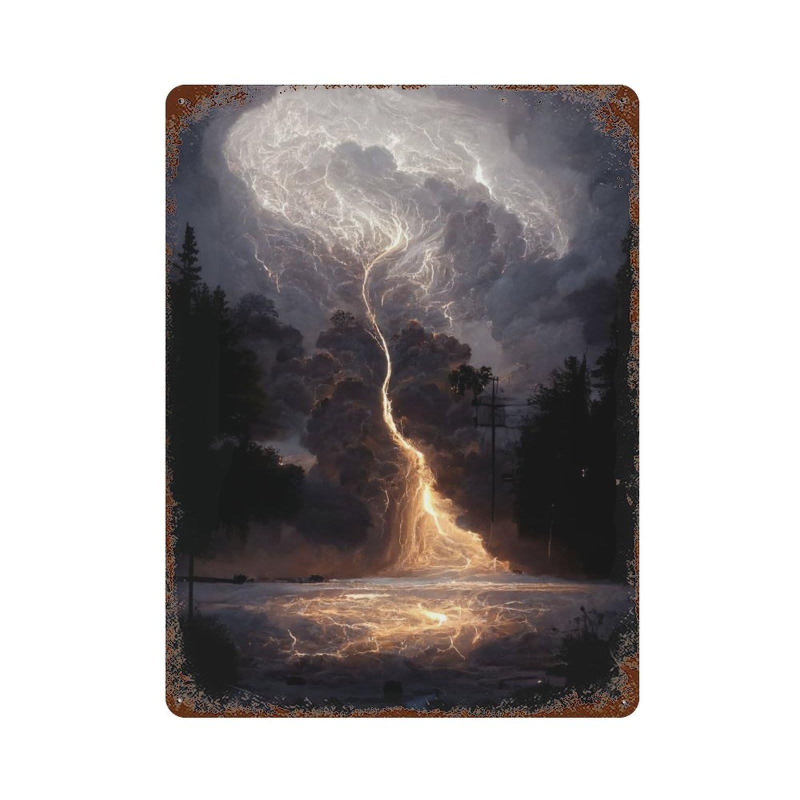 Apocalyptic Storm Decorative Tin Sign 15.7"x11.8", Industrial Home Decor for Garage, Pub Or Kitchen