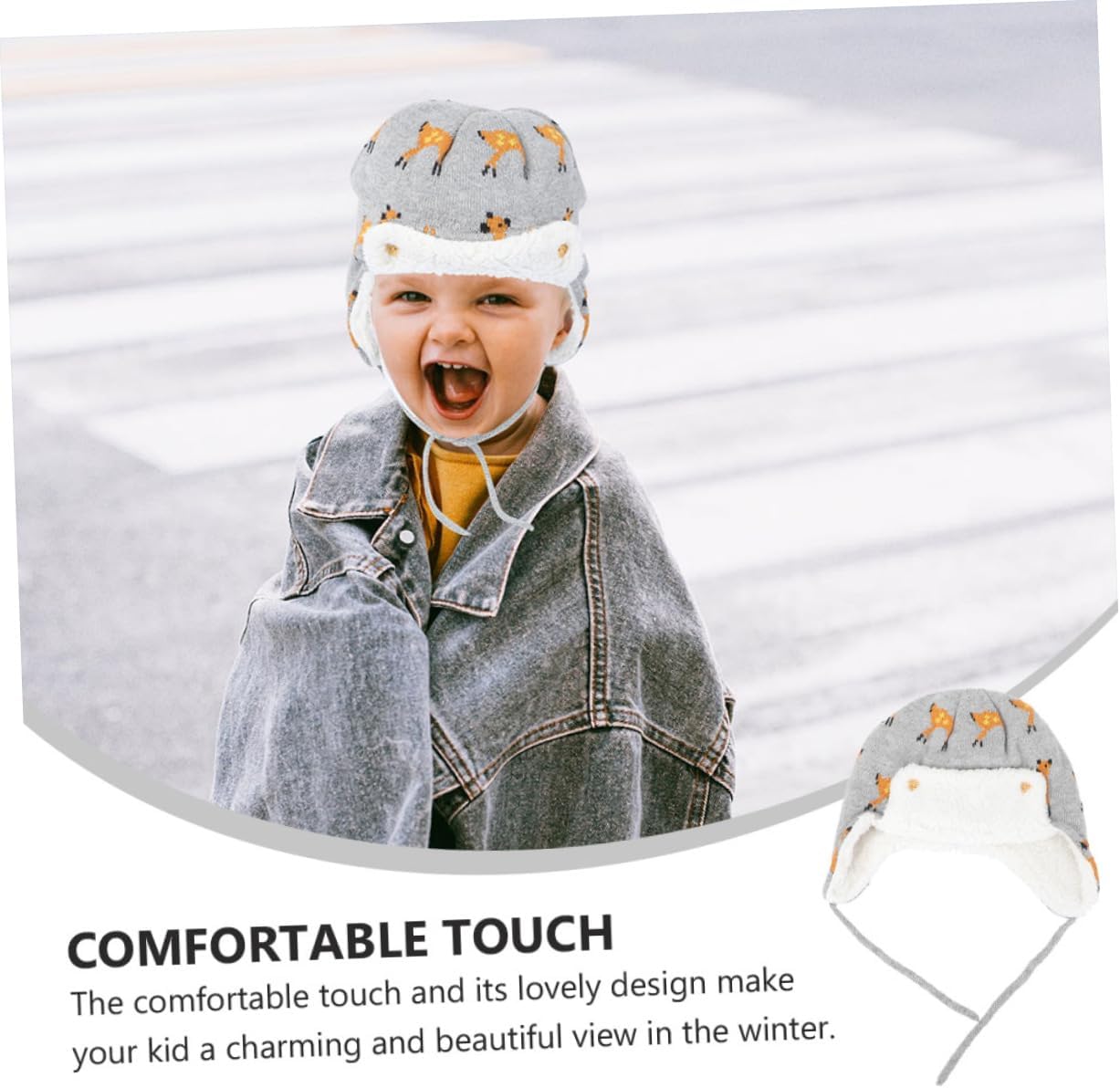 Boy Girl Cotton Ear Protection Hat for Winter Soft and Warm Beanie with Fox Pattern for Boy Girl Ski Hat Cozy Cotton Material Grey