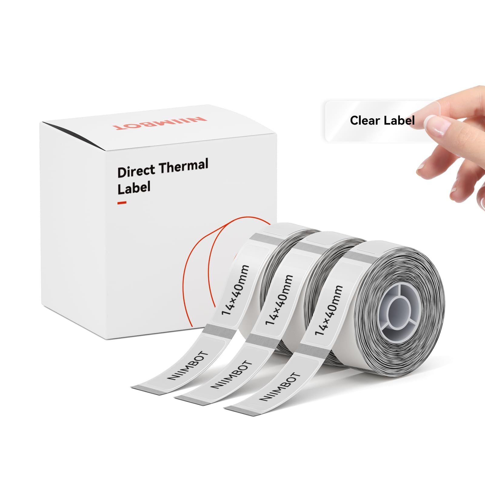 NIIMBOT Label Maker Tape for D11/D110/D101 Label Maker, 14 x 40 mm (0.55'' x 1.57''), 3Rolls for Home Office Labeling Tape Replacement, Clear