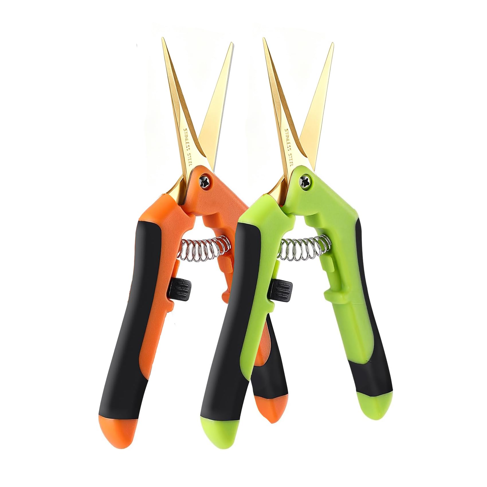 Tijeras de Podar de Mano (2 tijeras), Tijera Podar Pequeña Para Jardinería, para jardineria, bonsái, árboles, plantas,flores, Naranja+Verde