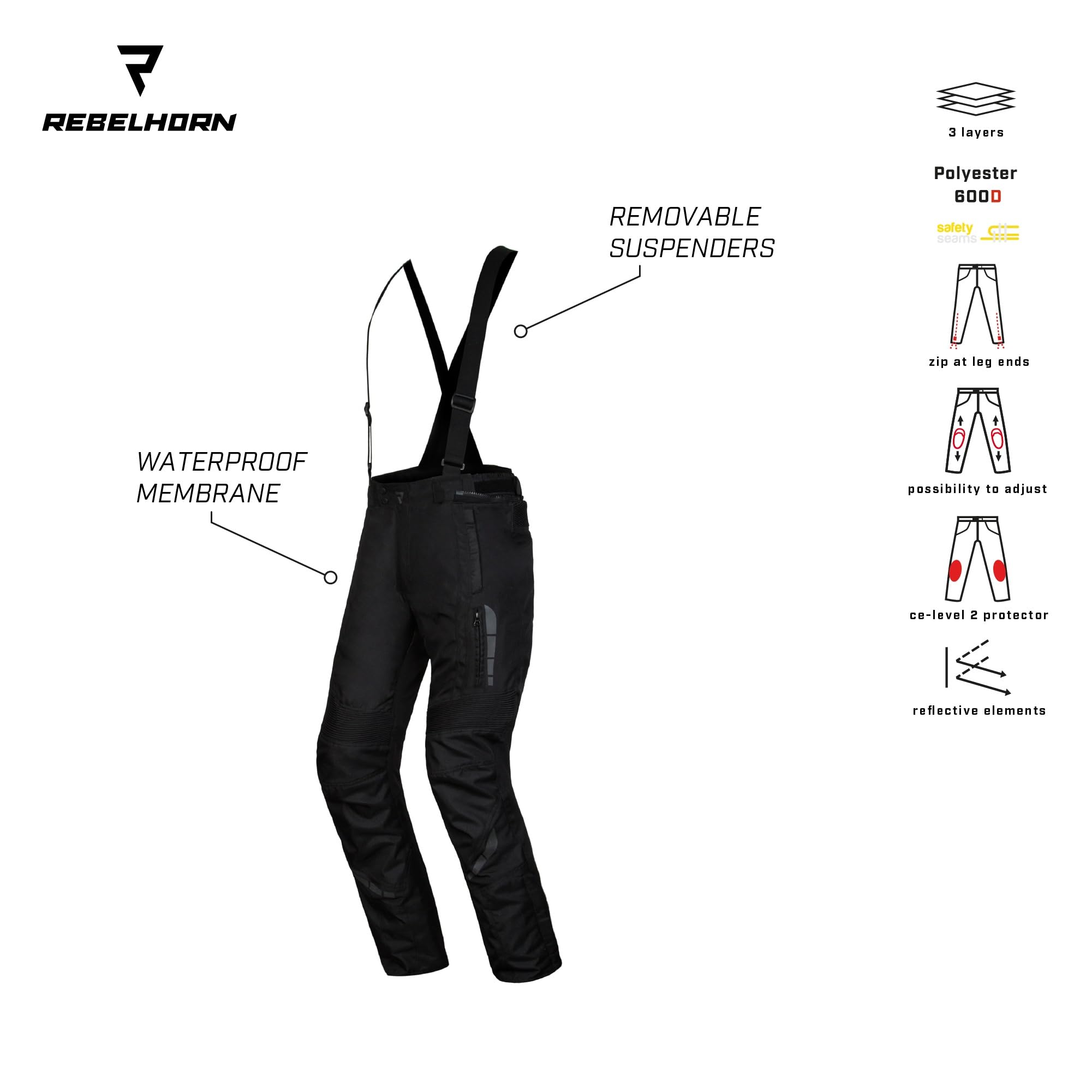 REBELHORN Pantalon Thar II - Pantalon de Moto - Tour - Homme