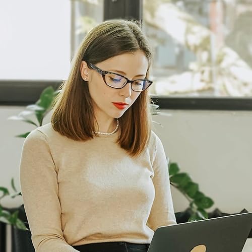 Miniatura 6 de AQWANO Gafas de lectura de diseño elegantes para mujer, bloqueo de luz azul, lectores de computación de ojo de gato, antirreflejos, marcos ligeros y